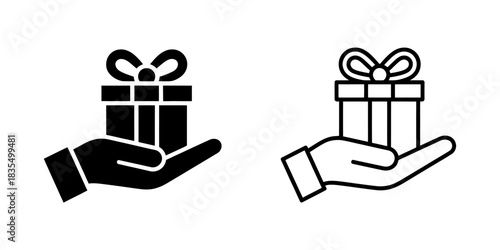 Hand Holding Gift Box Icon in Two Styles for Design and Creative Projects