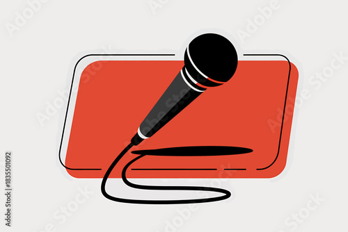 Modern microphone vector illustration for podcasting and music recording audio equipment with minimalist style isolated on red background perfect for graphic design projects