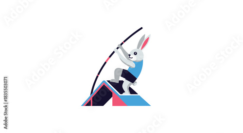 Athletic bunny using a pole to jump