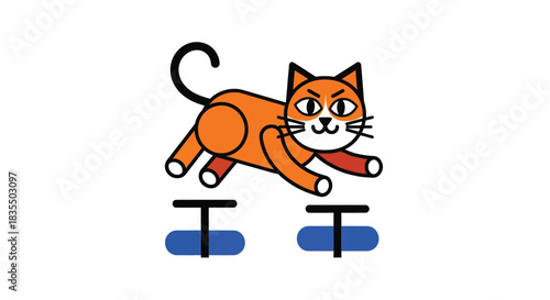 Cartoon cat jumping over two hurdles