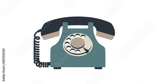 A stylized illustration of a rotary telephone with a coiled cord