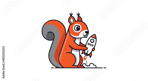 Cartoon squirrel launching a rocket