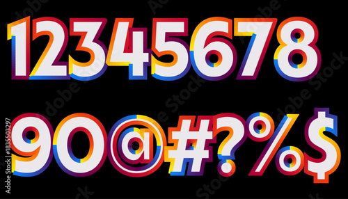 Colorful Numeric and Symbol Set Bold Modern Design Isolated on Black