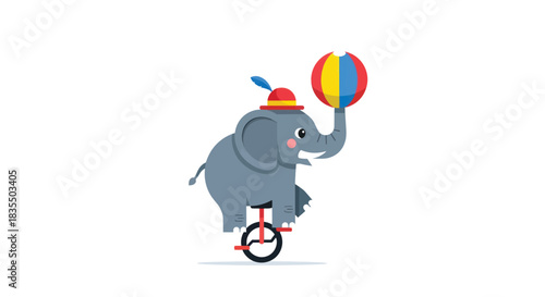 Animated elephant on unicycle with ball