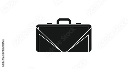 Isolated black briefcase with a rectangular shape and angled straps