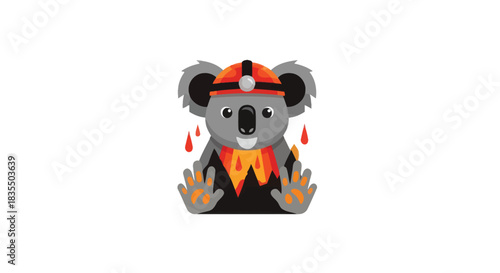 Cartoon koala with a headlamp and fiery tears