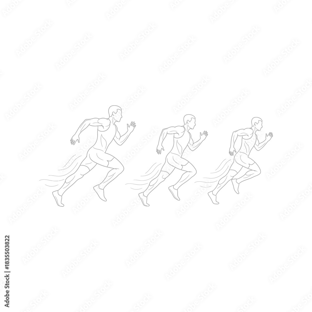 Fototapeta premium Silhouette vector illustration of running people, a man, a young woman, and a girl, depicting sport and fitness evolution