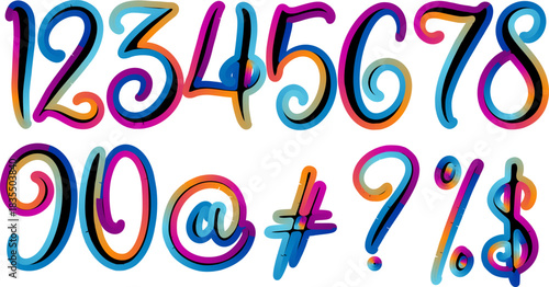 Colorful Vector Numbers and Symbols Set Bold Design Typography Art