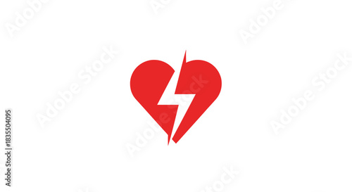 Red heart bisected by white lightning