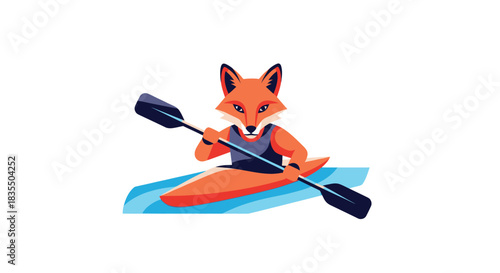 Animated fox paddling kayak