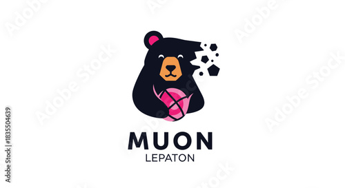Graphic of a bear holding a pink globe, with geometric "shatter" effect