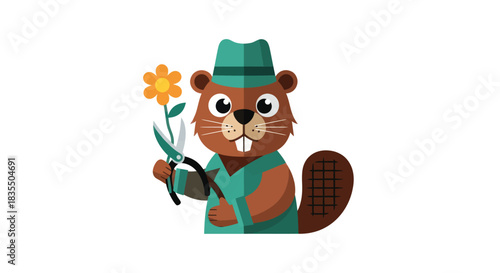 Stylish beaver gardener with flower