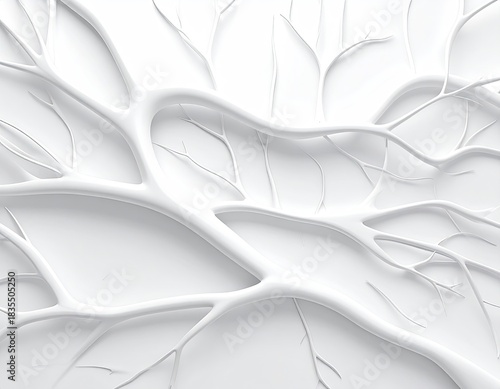 White, abstract, branching, organic shapes against a bright white background