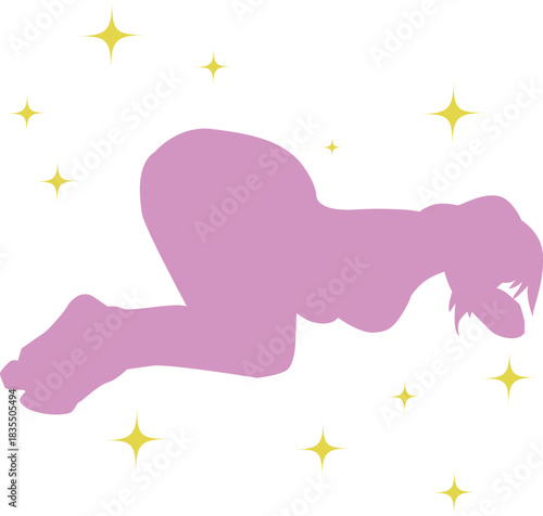 セクシー女性シルエット｜水着ポーズと星のキラキラが映える全身ベクターイラスト