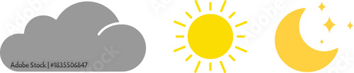 Simple icons representing cloud sun and moon celestial bodies