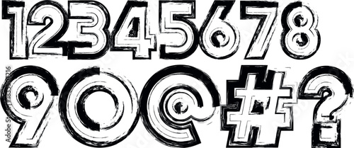 Grunge Style Numbers and Symbols Collection for Creative Design Projects