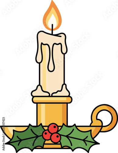 Christmas Candle with Decorative Holder – Holiday Vector Illustration