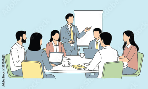 Business Meeting Illustration | Office Team Discussion, Presentation, Collaboration & Corporate Workspace Vector