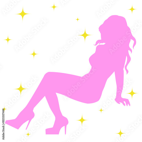 セクシー女性シルエット｜水着ポーズと星のキラキラが映える全身ベクターイラスト