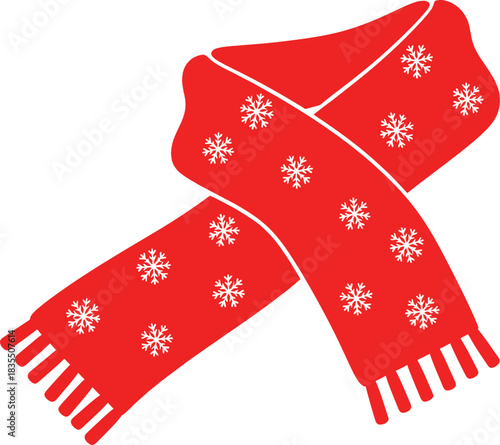 Red Winter Scarf with Snowflake Pattern – Christmas Vector Illustration