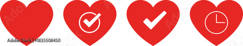 Four red hearts showing progress with checkmarks and ellipse
