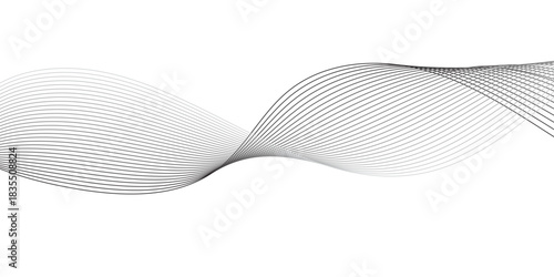 Abstract grey wave lines on transparent background. Technology, data science, geometric border pattern. Isolated on white background. Vector for banners and background.