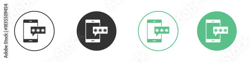 Otp sms password icons silhouettes set isolated pack