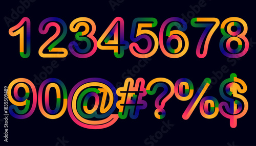 Vibrant Gradient Numbers and Symbols Isolated on Dark Background Graphic Resource
