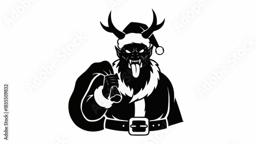 Krampus delivering mischief instead of gifts this Christmas season, a humorous holiday design