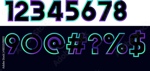 Vibrant gradient numbers and symbols on white and dark background