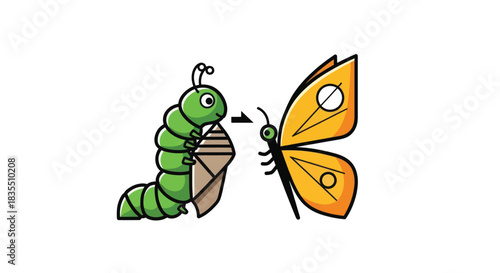 Illustration of a caterpillar transforming into a butterfly