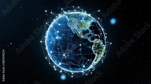 Global Network: Earth with Digital Connections, Data Flow, and Futuristic Technology