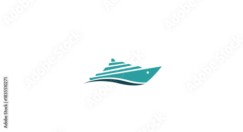 Minimalist teal cruise ship icon on wavy water