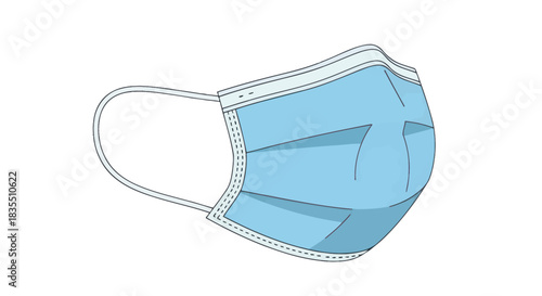 Light blue surgical mask, earloop style, with stitched edges and layered fabric