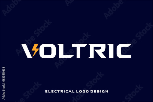 Voltric Electrical Logo Design with Lightning Bolt Symbol on Dark Blue Background.