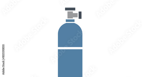 A two-tone blue cylinder with a grey valve on a white background