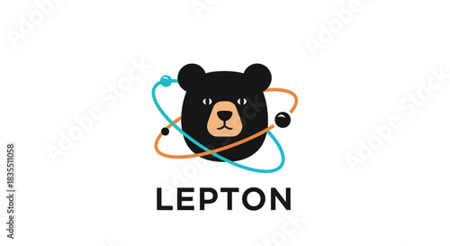 Cartoon bear head with atom design