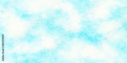 Bright blue sky with abstract watercolor clouds and sunlight