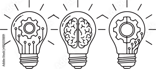 Lightbulb icons with brain and gears idea innovation
