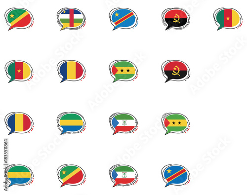 Cartoon speech bubbles representing the flags of several African nations