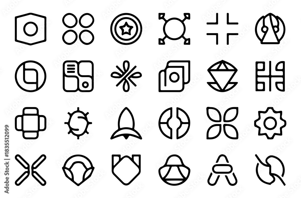 Fototapeta premium Clean minimalist line art icons simple white background