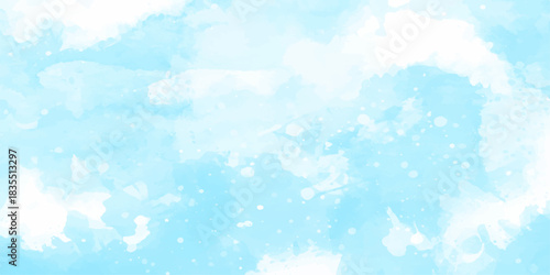 Beautiful abstract blue watercolor background reflecting a bright summer sky with light clouds