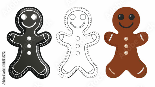 Delightful gingerbread men in black, brown, and outline for festive holiday baking fun or whimsical designs