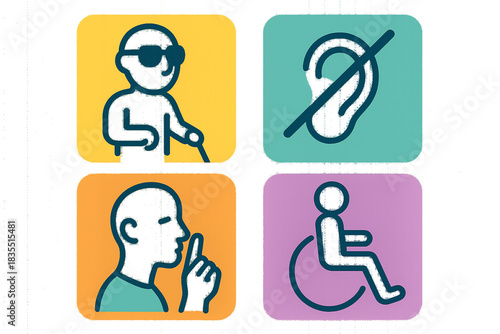 Vector Colorful Accessibility Icons Set for Disabled Individuals