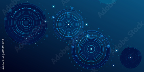 Abstract dark blue concentric circles with dots background illustration