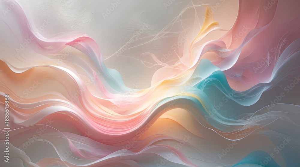 Obraz premium Soft pastel colored abstract wavy background with gentle flowing curves and smooth gradient transitions