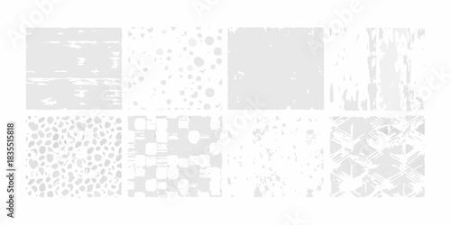 Set of eight gray and white grunge texture backgrounds