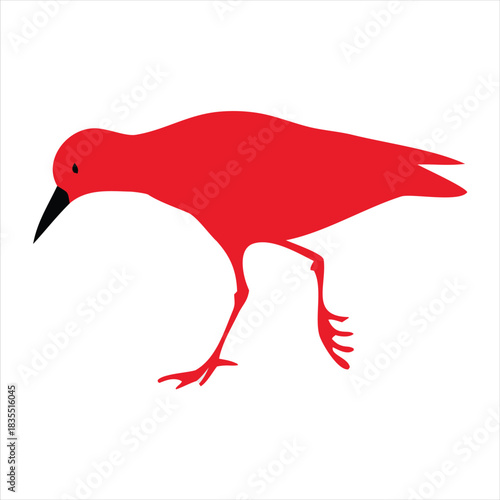 Minimalist Red Bird Silhouette Illustration - A Simple and Elegant Graphic Design Element for Nature and Wildlife Themes