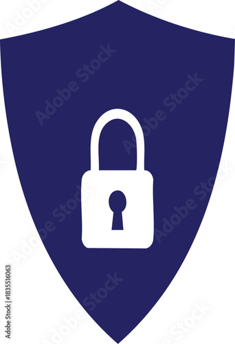 Blue shield icon with a white padlock symbol representing security, protection, and data privacy concept