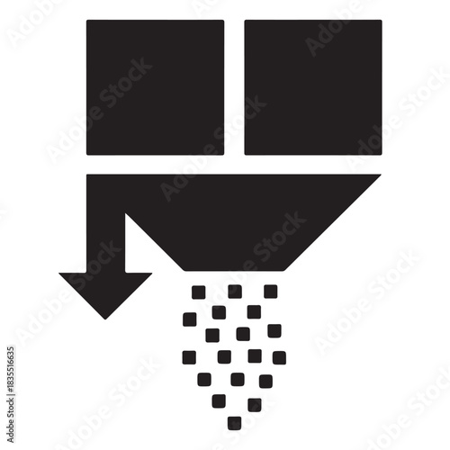 Icon of material dispensing from a hopper white